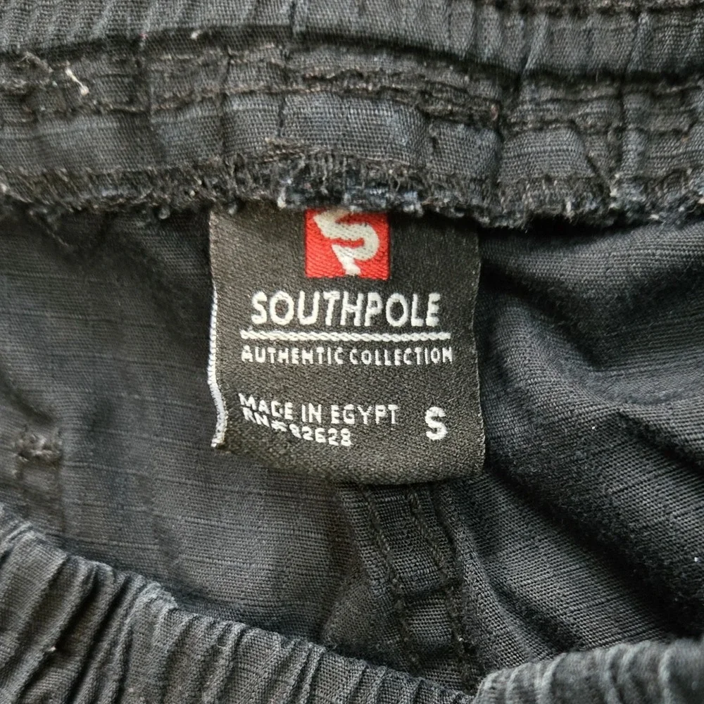 Vintage Y2K Southpole Black Ripstop Cargo Shorts Drawstring Men's Size Small